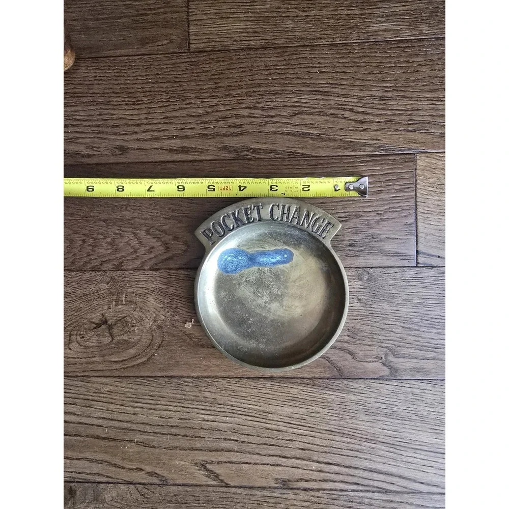 Vintage Solid Brass Pocket Change Dish Key Holder Trinket Dish Coin Bowl